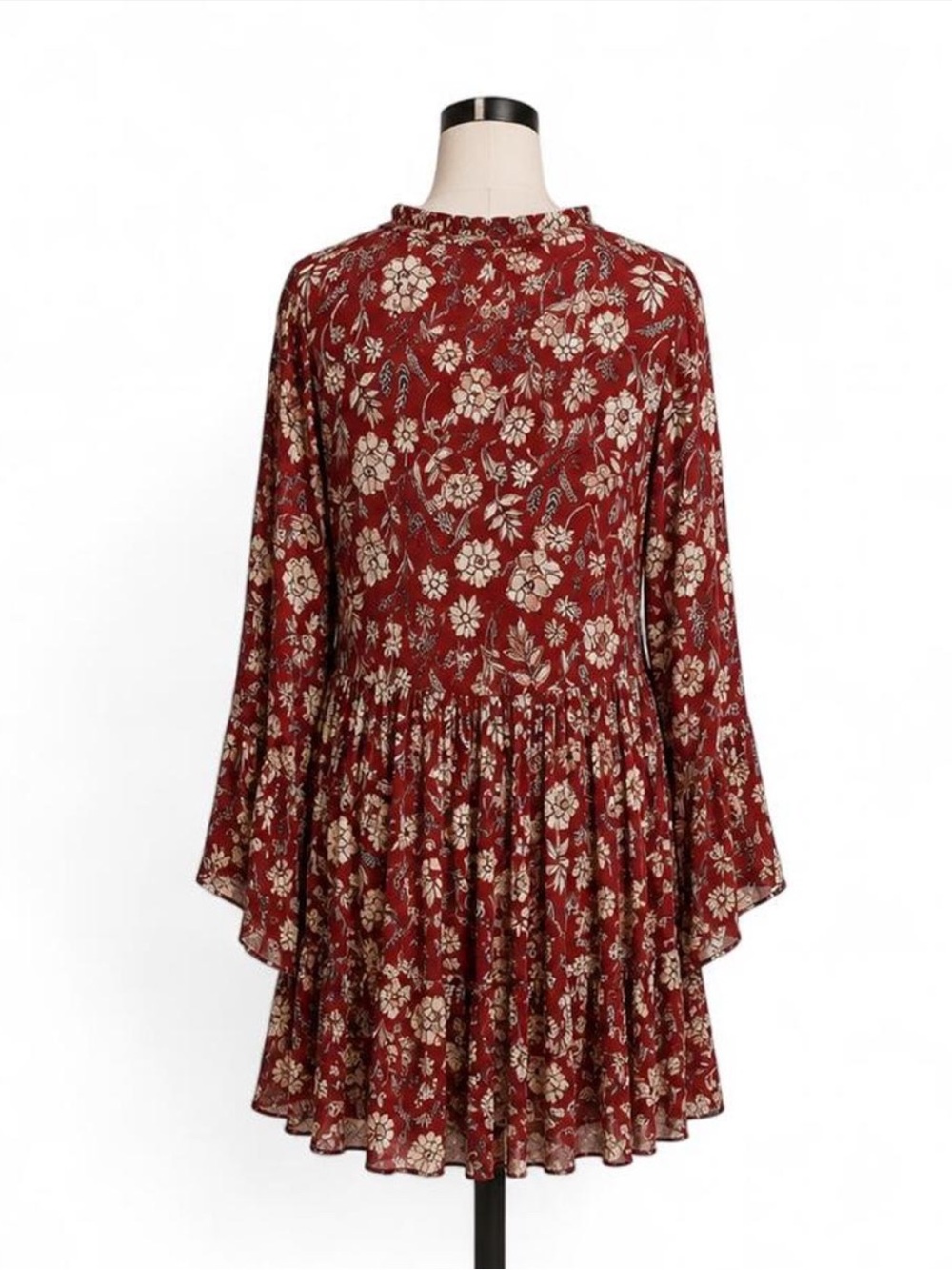 NWOT Torrid Red Floral Skater Babydoll Dress Mock Neck Bell Sleeve Size 2X - Picture 2 of 6